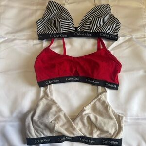 Calvin Klein Striped Black, Vibrant Red, and Soft Cream Bralette